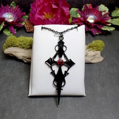 Goth Black Gothic Cross Necklace Red Rhinestone Satanic Crucifix Witchy Pendant Charm Witchy Statement Punk Jewelry Women Gift