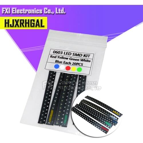100PCS 0603 SMD LED Kits Red Yellow Blue Green White 5 colors each 20pcs electronic diy kit new original