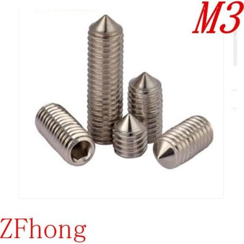 100pcs/lot DIN914 M3*3/4/5/6/8/10/12 Stainless Steel 304 Hex Socket cone Set Screw With Taper Point