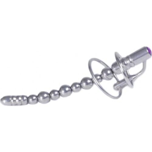 12CM L Male Stainless Steel Urethral Sounding Bead Stretching Dilator Stimulate Plug W Cock Ring Chastity Belt BDSM Sex Toy A019