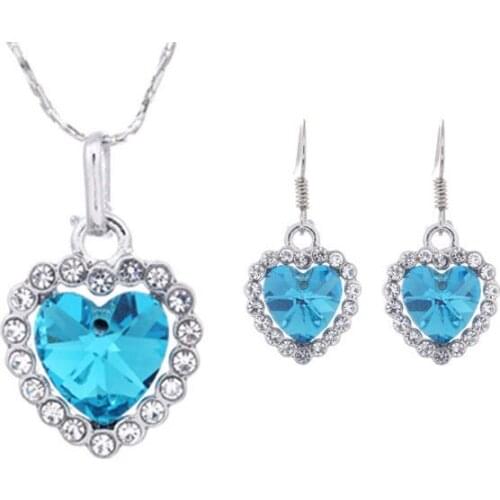 2019 new jewelry wholesale sterling silver necklace earrings, 925 sterling silver jewelry love crystal blue suit S0149
