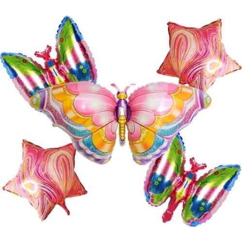 5 Pcs Butterfly Balloons Set, Huge Butterfly Mylar Balloon Mini Butterfly and Agate Star Foil Balloon for Butterfly Theme Party