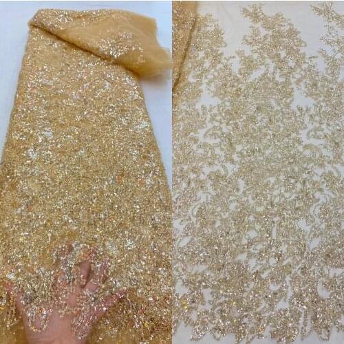 African Sequins and beads Lace Fabric J-568682 High Quality Lace Elegant Nigerian Wedding Lace Fabrics Sewing French Tulle Lace