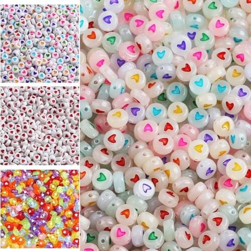 Letter Acrylic Beads Red Love Heart Round Flat Alphabet Loose Spacer Beads For Jewelry Making Handmade DIY Bracelet Necklace