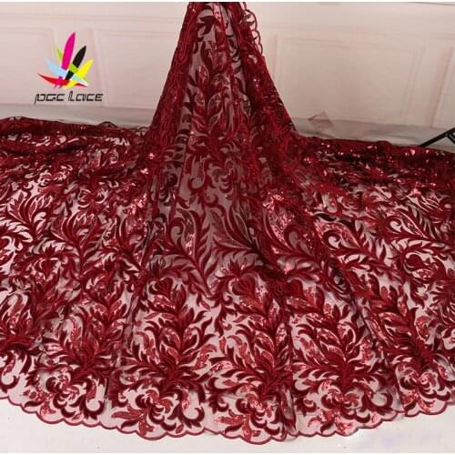 Velvet Lace For Nigerian Wedding Wine Color Sequins Sequence Embroidery Flower Elegant French African Nigerian Design Latest