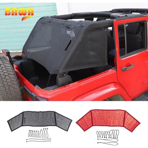 BAWA Car Trunk Sunshade Mesh Top Cover For Jeep Wrangler JK 2007-2017 4 Doors Anti UV Sun Protect Insulation Net Accessories