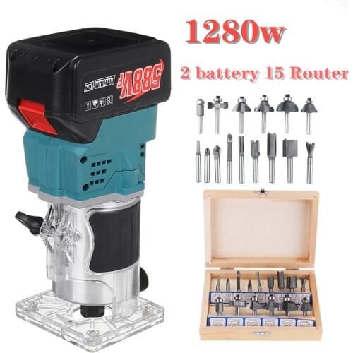 1280W 35000Rpm Cordless Electric Trimmer Woodworking Engraving Slotting Trimming Carving Machine Router Wood for Makita Battery