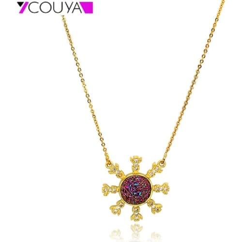 High Polished Shiny Fashion Round Pendant with Crystal Necklace Gold Color Charm Women Girls Necklace Best Jewelry Gift