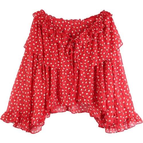 Spring Summer Womens Blouse Chiffon Top Pretty Shoulder Is A Lotus Leaf Floral Super Fairy Western Chiffon Bottoming Shirt