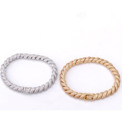 8mm wide Hip Hop Micro Paved AAA Cubic Zirconia Bling Iced Out Twist Round Link Chain Bangle Bracelet for Men Rapper Jewelry
