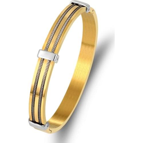 Rock Cable Wire Bracelets Punk Jewelry For Men Twist Bangles Gold Black Color Stainless Steel Jewellery Fashion Pulseiras Gift