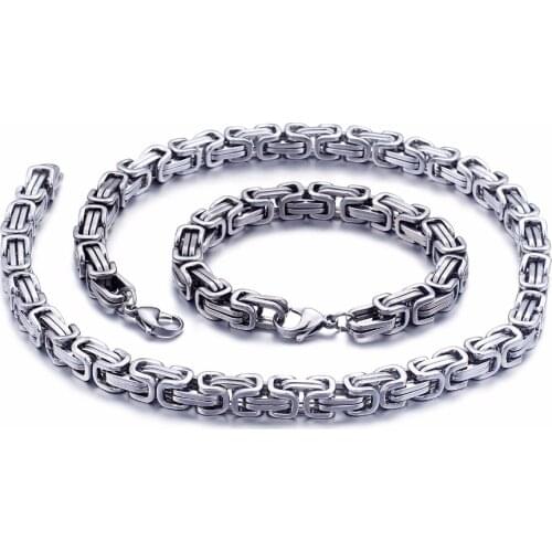 5mm/6mm/8mm wide Stainless Steel King Byzantine Chain Necklace Bracelet Mens Jewelry Handmade