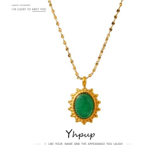 Yhpup Stainless Steel Malay Jade Pendant Necklace Chain High Quality 18 K Collar Natural Stone Necklace Jewelry Office Gift