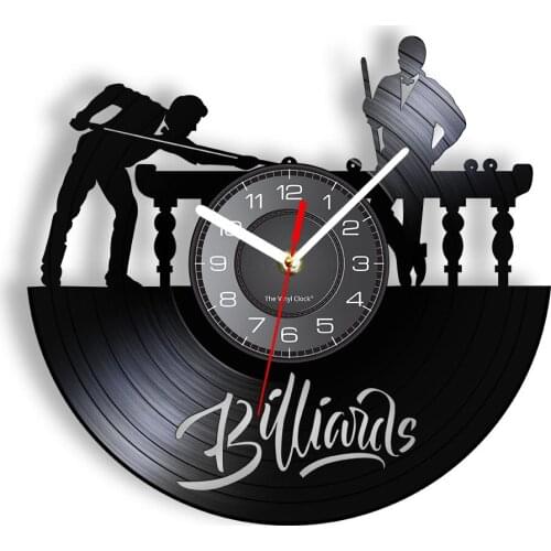 Billiards Decorative Wall Clock Snooker Pool Table Vinyl Album Re-purposed Wall Watch Silent Hanging Decor For Billiards Players