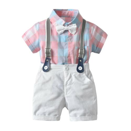 Kids Baby Boy Wedding Formal Gentleman Suit Plaid Romper Pants Outfits