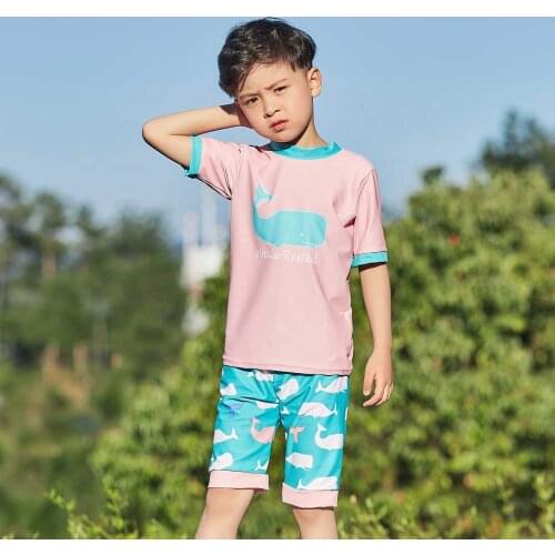 Baby / Big Boys /Girls Short Sleeve Bathing Suits Two Piece Rash Guard Shirt & Trunks Swimsuits Whale Pattern Swimwear Beachwear