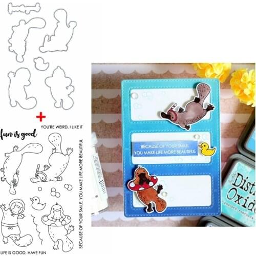 Weird Ducks Swimming Metal Cutting Dies With Clear Silicone Stamps Set Emotion Sentences DIY Scrapbooking 2020 Hot Sale