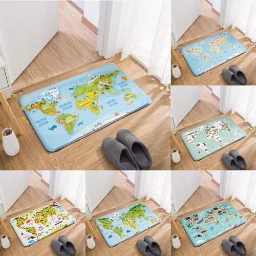 Cute Animal Fruit Doormat For Living Room Fun World Map Entrance Waterproof Carpet Kitchen Bathroom Corridor Non-Slip Floor Mat