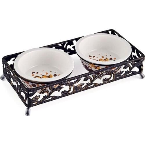 Cat Bowl Ceramic Stainless Steel Dog Bowl Double Bowl Cat Food Bowl Protecting Cervical Cat Water Bowl AntiTumbling Pet Supplies