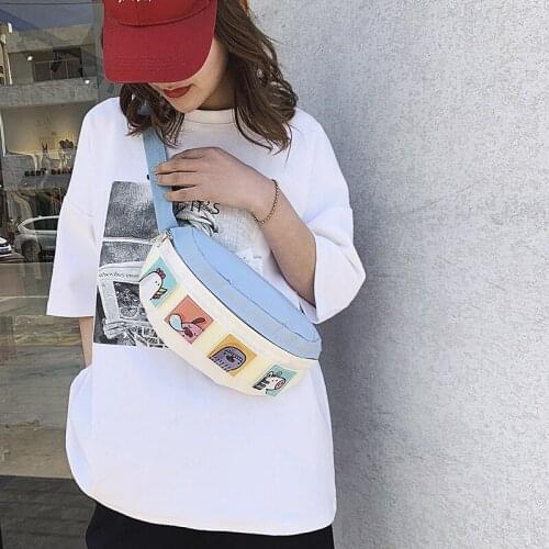 Cartoon Velcro female waist bag Small fresh girl diagonal bag Leisure outdoor shoulder bag Student canvas bag storage bag