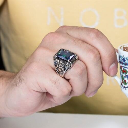 Mystic Topaz Gemstone Double-Headed Eagle Silver Men 'S Ring