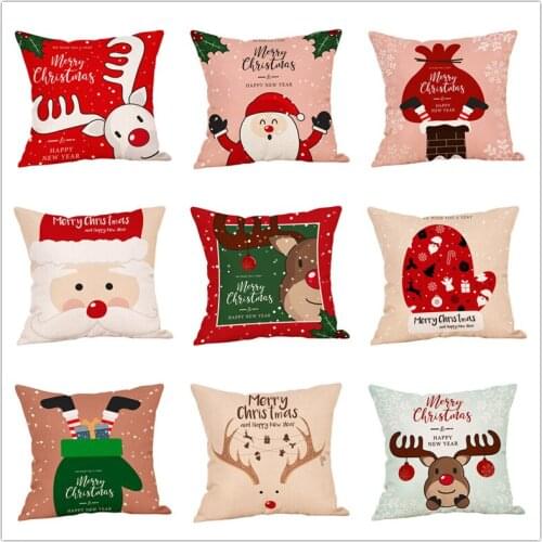 1PCS Christma Pillowcase Linen Cushion Home Sofa Cushion Gifts Christmas Pillowcase 45x45cm Cartoon Santa Claus Elk Pillow Cover