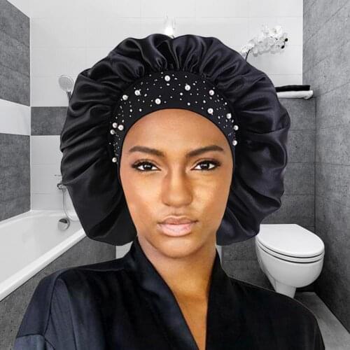 Night Cap Skin-friendly Breathable Fabric Rhinestone Women Sleeping Hat for Travel Cooking Satin Shower Cap and Hair Care Cap