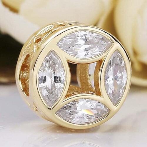 Original Openwork Shine Good Fortune Coin With Crystal Beads Fit 925 Sterling Silver Charm Bracelet Bangle Diy Jewelry