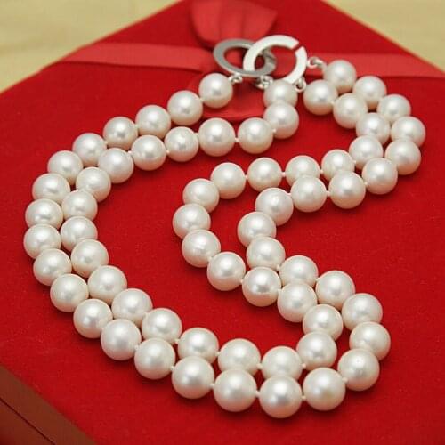 Natural mujer for women gift jewelry Mothers gift 2row 8-9mm white freshwater cultured pearl necklace 18"