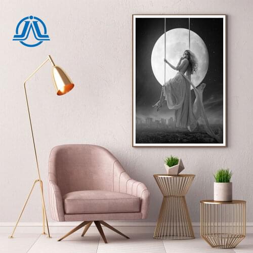Nordic Style Posters And Prints Girl Swinging In The Moonlight Canvas Painting Modern Pictures For Living Room On The Wall Decor