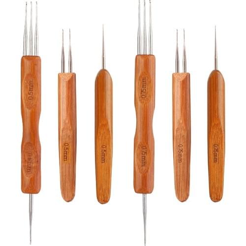 Imzay Profeesional Dreadlock Crochet Bamboo Handle Hook 0.5Mm 0.75Mm 1-Hook 2-Hooks 3-Hooks Needle For Dreads Lock Needle
