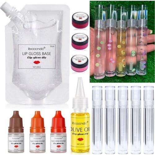 Clear Lip Gloss Diy Kit Moisturizing Lips Oil Making Set with Scent Pigment Fruit Decor Lip Gloss Tube Container Vegan