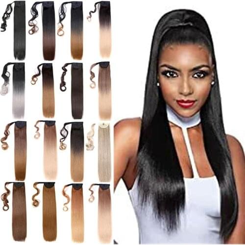 Straight 22Inches Long Wrap Around Clip In Ponytail Hair Extension Heat Resistant Synthetic Pony Tail Fake Hair