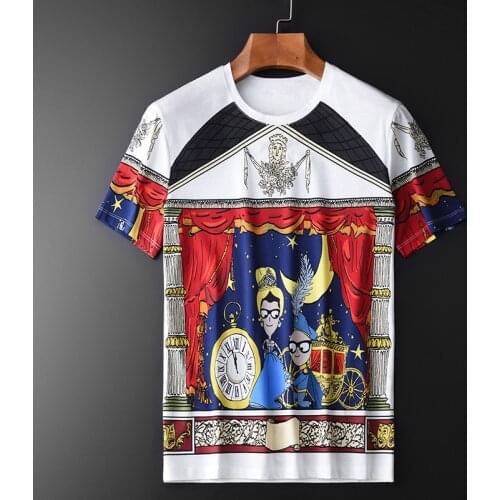 Summer Luxury Allover Printed Short Sleeve Man T-shirts Plus Size 4xl 100% Cotton Slim Round Collar Men Tee