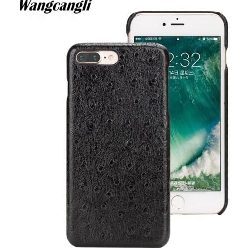 Luxury Genuine leather Custom made phone case for iphoen 7 plus Ostrich Texture Half-pack phone case phone protection case