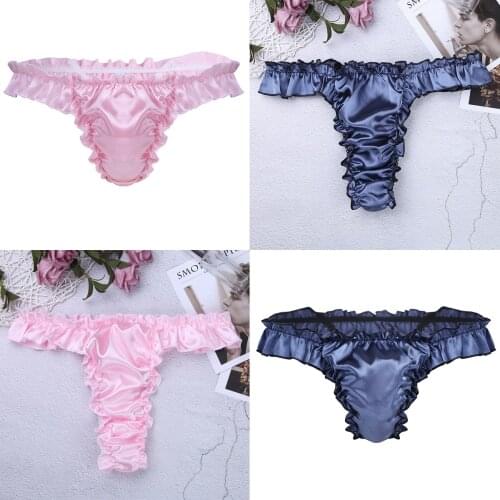 Sexy Men Low Rise Sissy Panties Shiny Ruffled Frilly Bikini Briefs Underwear Lingerie Soft High Cut Men Underwear Briefs