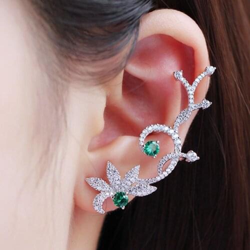 [Red Trees] Fashion Long Clip On Earrings For Women With 925 Sterling Silver Needle and AAA Cubic Zirconia Ear Cuff in Box
