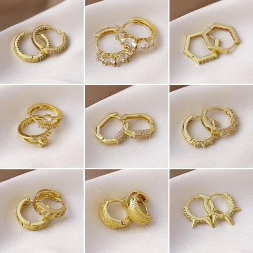 Geometric shape Gold Color Brass Hoop Punk Earrings For Women Small Large Circle Earrings Girls Unique Metal Jewelry