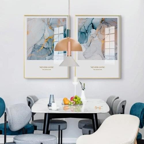 Nordic Canvas Painting Modern Prints Abstract Art Posters Prints Blue Marbling Art Wall Pictures Living Room Golden Line Poster