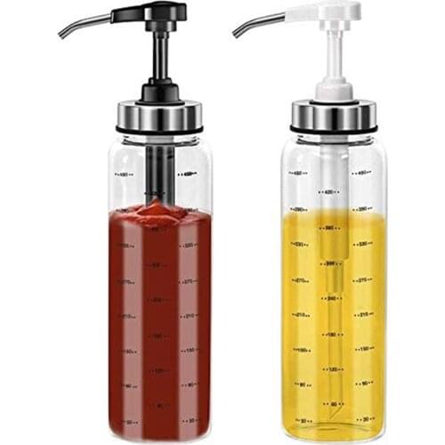 Sauce Squeeze Bottles for Kitchen&BBQ,2 Pack Olive Oil Dispenser Glass Bottles,for Ketchup/Salad/Dressing/Honey,500Ml