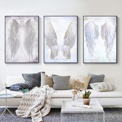 Modern White Angel Wings Feather Wall Art Canvas Prints Paintings on The Wall Picture for Living Room Poster and Prints No Frame