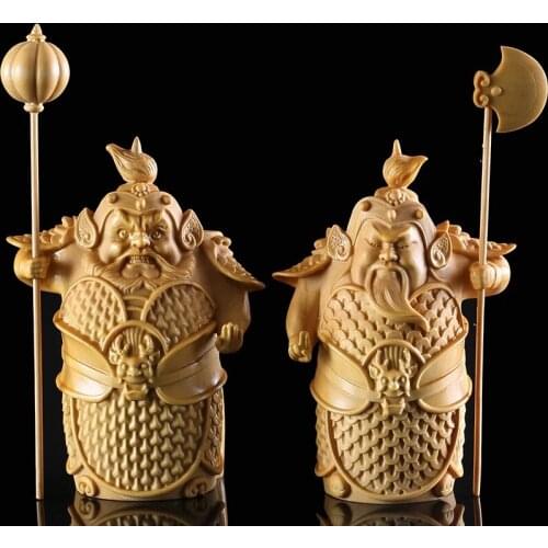 9/12CM Hmm ha buddha statue Door Gods,Guardian Brothers carved wooden Figurine pendant home decoration Miniature