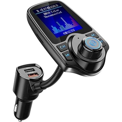 T10D Bluetooth FM Transmitter Car Player Kit Card Car Charger Quick with QC3.0 Dual USB Voltmeter & AUX IN/OUT DC 12/24V