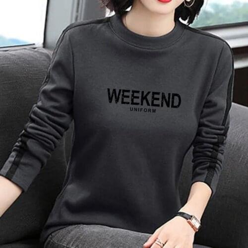 2021 New Autumn Spring Polyester O Neck Long Sleeve womens t shirt Fashion Korean Style Character Printing Oversized t-shirt
