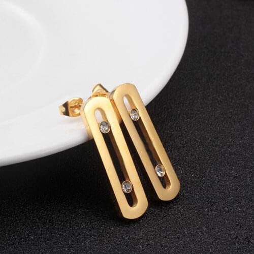 Stainless Steel CZ Stud Earring for Woman Gold Plating Crystal Earrings Trendy Sport Female Jewelry Gift Dropshipping