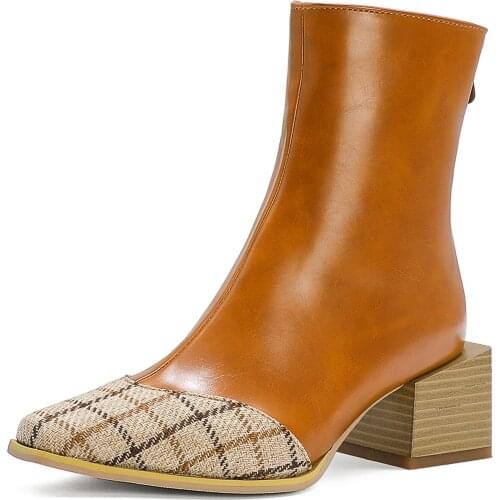 2020 Womens Winter Boots Leather Fur Ankle Boots Hairy Casual Basic Snow Shoes With 5cm Square Heel Boot for women Shoes