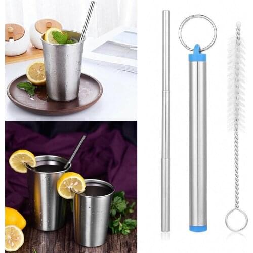 1Pcs Portable home travel telescopic stainless steel straw drinking straw drinking juice V5W9