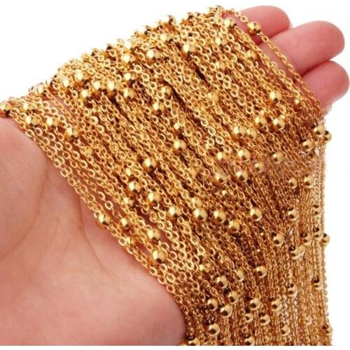 16-40 Inches Welding Cross Link Chain With 2mm Gold Color Round Ball Beads 10/20pcs/lot Stainless Stee DIY Wholesale Jewelry