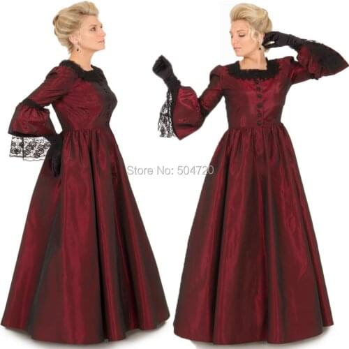 19 Century Retro Red Taffte Victorian Revolutionary Dance 18th Century Queen Victorian Marie Antoinette dress HL-118