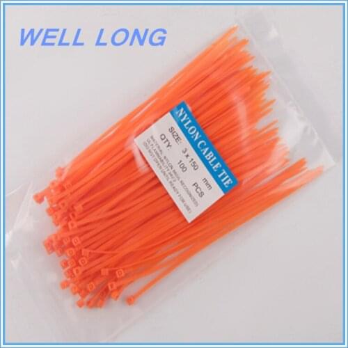 200pcs/lot 3*150mm Orange Self-Locking Nylon Wire Cable Zip Ties, Cable Ties